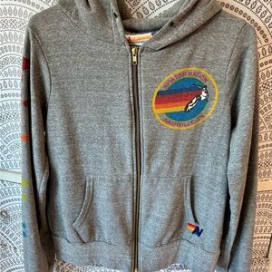 Aviator Nation Gray Hoodie with logo accents on upper chest, pocket and left arm